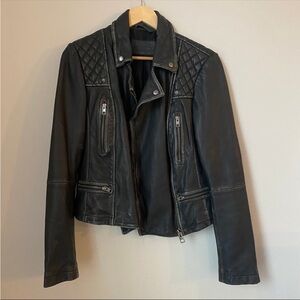 AllSaints Cargo style Black Leather Motorcycle Jacket